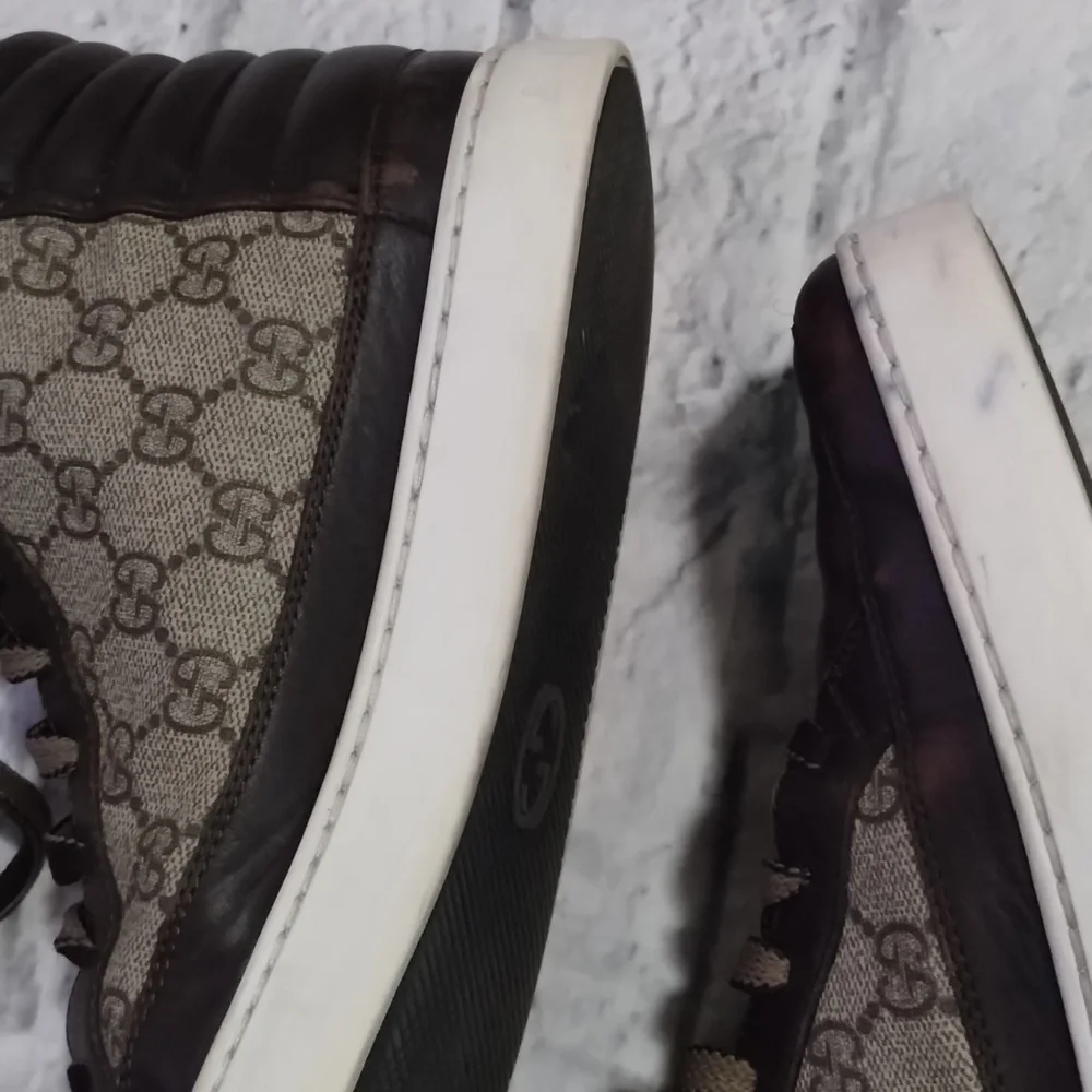 Gucci GG Supreme Tessuto Beige High Top Mens 9.5 Sneakers - Picture 5 of 7
